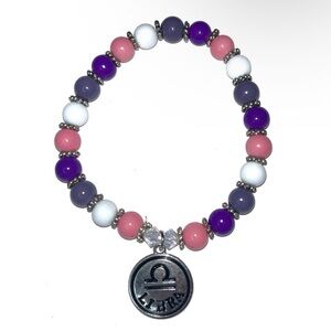 BOGO ‼️ Libra Charm Bracelet with Pink, Purple, and White Beads